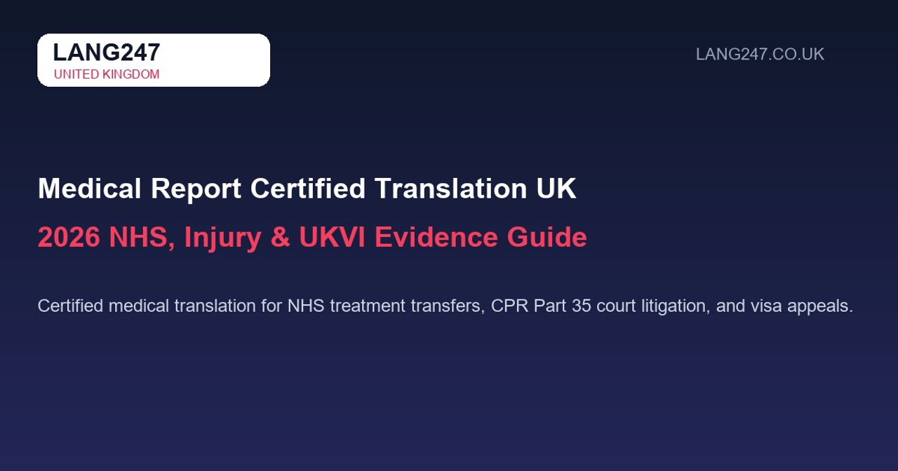 Medical Report Certified Translation UK: 2026 NHS, Personal Injury & UKVI Evidence Guide