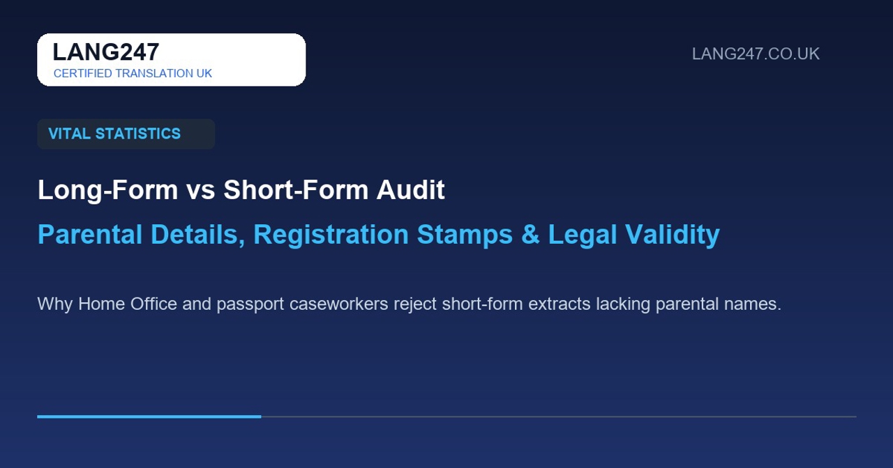comparison chart between full long-form birth certificate and short extract for UK immigration
